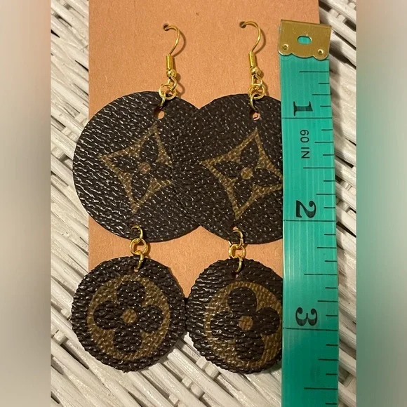Custom Made Lux Earrings - NWT - 3.5” hand crafted upcycled from a rehab bag - Picture 3 of 4